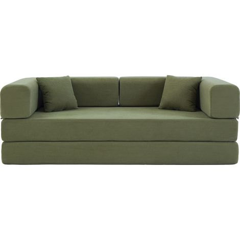 Canapé Lit Convertible de Sol en Velours Côtelé avec Oreiller Vert 200 x 100 x 70 cm -PANGIVO (1/5)