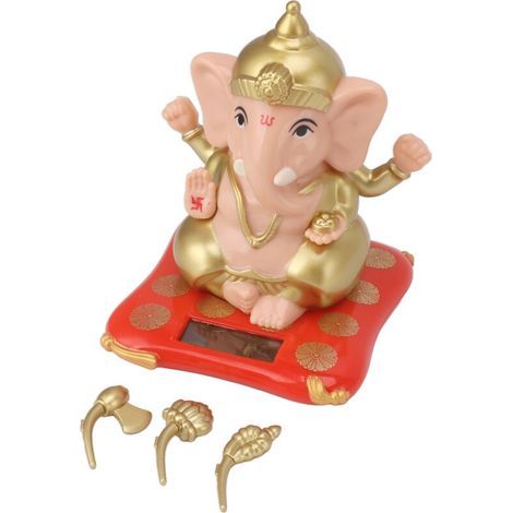Statues de dieu éléphant Ganesha, Figurine d'idole indienne à énergie solaire pour tableau de bord de voiture, décoration de maison, artisanat couleur chair (1/5)