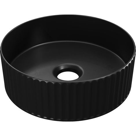 Lavabo da appoggio scanalato rotondo 36 cm in Ceramica Nero opaco - PEDARA (1/4)