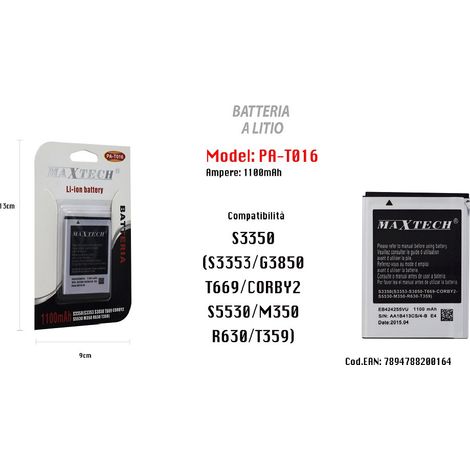 Trade Shop - BATTERIEN LITIO 1100MAH FÜR SAMSUNG S3350 RICAMBONE MAXTECH PA-T016 -