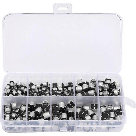 200-teiliges SMD-Sortiment an Elektrolytkondensatoren, 10 Werte, 10 V  50 V, 1 µF  470 µF, inklusive Aufbewahrungsbox
