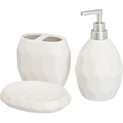 Accessoires salle de bain - JUANIO - Set 3 pièces - Céramique - Blanc - Distributeur 230 ml (1/4)