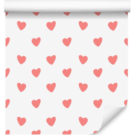 Carta da parati con cuori bianchi e corallo 50x1000 cm (1/5)
