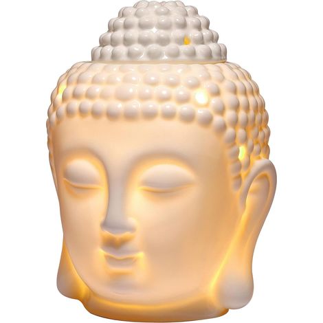 AIDUCHO Bougeoir À Bougie Brûleur D’huile Tête De Bouddha Porte-Bougie Chauffe-Plat Céramique Blanc Ajouré (1/5)
