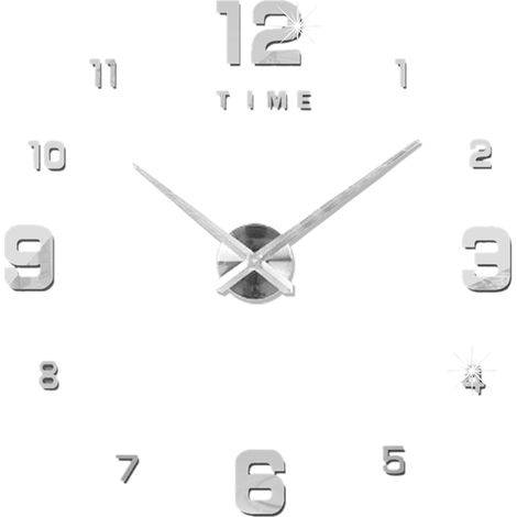 Reloj de pared DIY, sin marco, efecto espejo 3D, gran tamaño, adhesivos de pared silenciosos para sala de estar y decoración del hogar (1/5)