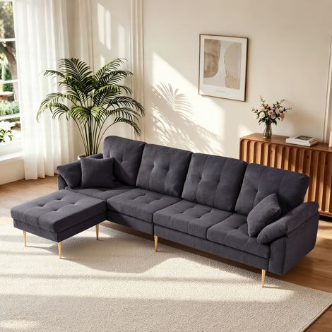 4-Sitzer-Cordsofa 250 cm mit flexiblem Hocker und Eisenfüßen OKWISH (1/5)