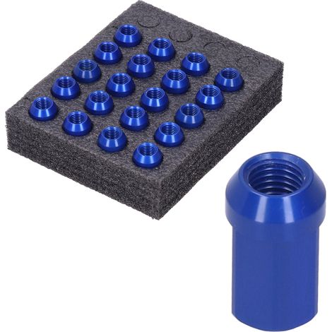 20 écrous de roue antivol en alliage d'aluminium 7075-T6, filetage M12x1,5, hauteur 1,3 pouce, bleus (1/5)