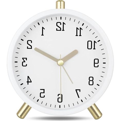 Retro-Wecker,milchig-weißer Metallwecker mit geräuschloser Beleuchtung,11 cm,Tischuhr für Schlafzimmer und Nachttisch (1/5)