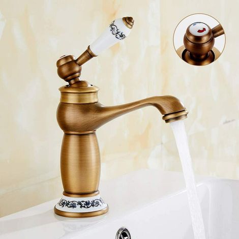 Robinet Salle Bain Rétro Mitigeur Robinet de Lavabo Laiton Céramique Évier Mitigeur Lavabo Rétro d'eau Chaude et Froide pour Cuisine Salle bain Lavabo et Lavabo (1/5)