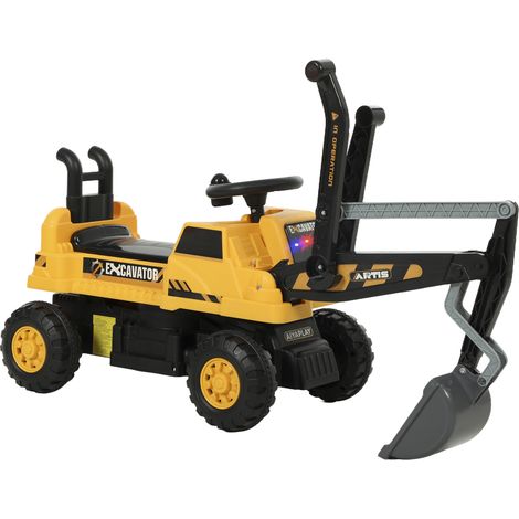 Pelleteuse électrique à pédales pour enfants 1,5-3 ans avec godet, volant pivotant, dossier réglable jaune