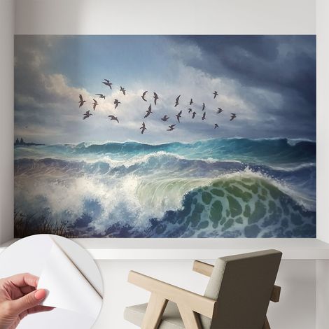 Papier peint autocollant adhésif avec imprimé installation simple qualité excellente sans désordre Vagues marines 104x70 cm (1/5)