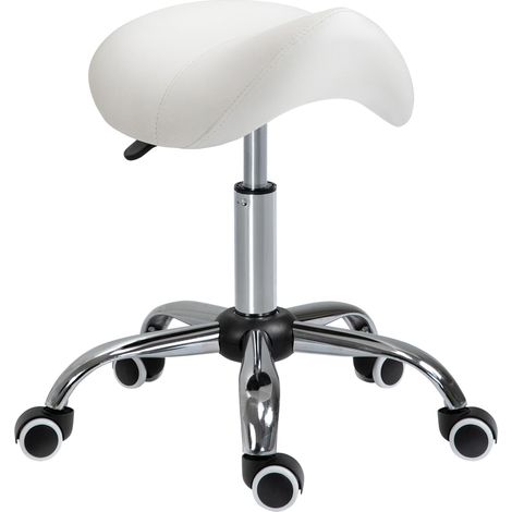 Tabouret à roulettes, tabouret pivotant, tabouret selle réglable en hauteur, rembourré en blanc pour le bureau et la maison (1/5)