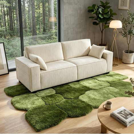Divano a 3 posti beige in velluto a coste 218 cm, con 2 cuscini OKMYHOME (1/5)
