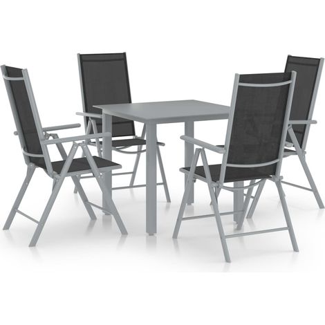 5-tlg. Garten-Essgruppe Aluminium Silbern und Schwarz