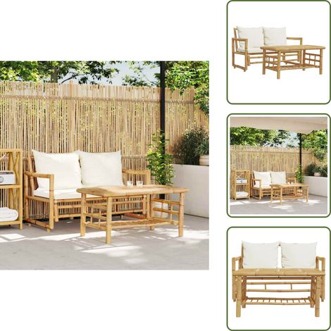 The Living Store Salon de jardin 2 pcs avec coussins bambou - Salon De Jardin - Ensemble De Jardin - Meuble De Jardin - Mobilier Extérieur - Table De Jardin (1/5)