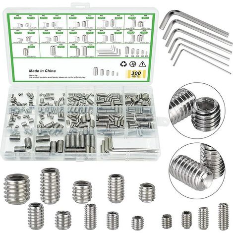 Kit assortimento di 300 viti di 24 misure (M3, M4, M5, M6, M8) con misure metriche e SAE, set di viti a brugola per fissaggi da bagno, assortimento di bulloni metrici per rubinetti e impianti idraulic (1/5)