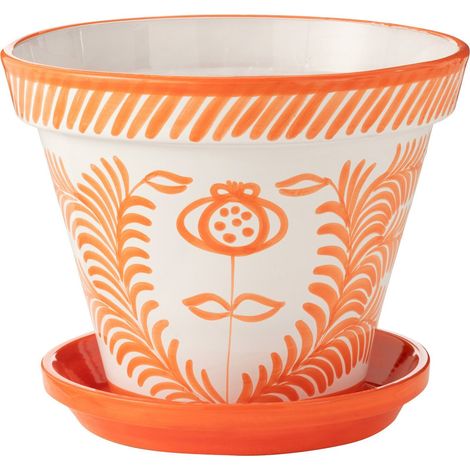 Cache pot en céramique peint main orange style andalou - Orange blanc motif andalou (1/3)