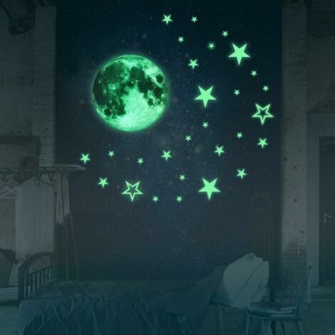 Adesivi luminosi da 27 stelle e 30 cm di luna che brillano al buio, adesivi fluorescenti per la decorazione della casa, cameretta dei bambini (1/4)