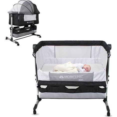 Mobiclinic®, Culla 3 in 1, Night, Co-sleeping, Altezza Regolabile, Materasso, Zanzariera, Ruote a 360°, Cinghie, Cestello Portaoggetti, Fino a 20 kg, Nero (1/5)