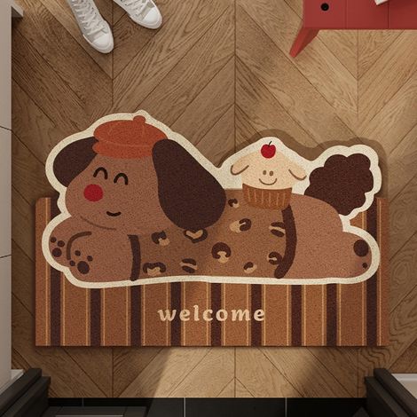 Chien de Maillard, boucle en soie 5080cm Tapis d'entrée, paillasson, grattoir à boue, tapis à boucles, motif dessin animé, découpable, tapis antidérapant (1/4)