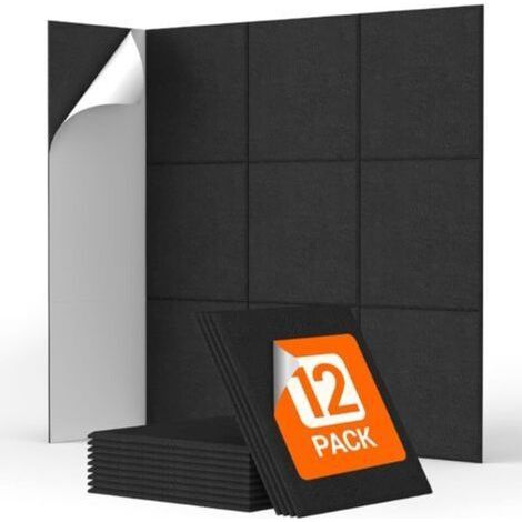 [JAMAIS UTILISÉ] 12 panneaux muraux insonorisants autocollants, 30 x 30 x 0,9 cm, mousse insonorisante haute densité, adaptés à l'insonorisation des bureaux,noir (1/4)