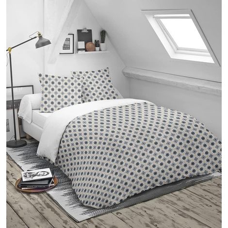 Couette Imprimée ou Unie - Tempérée - pour lit de 2 Personnes - Entretien Facile - 240x220 cm - Gris/Blanc - Fabriqué en France (1/5)