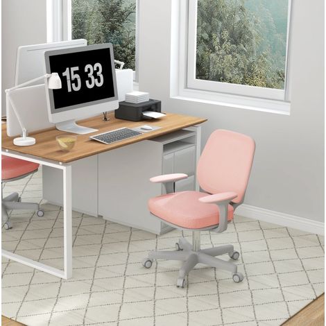 Sedia da ufficio 55x48x82.5-94.5 cm rosa in poliestere con schienale in rete, girevole e regolabile in altezza (1/5)