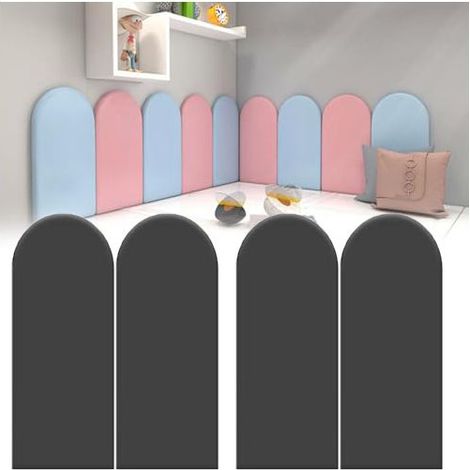 Ensemble de 4 panneaux muraux 3D, tête de lit anti-collision, revêtement de chambre de bébé, stickers muraux autocollants (noir - 3040CM) (1/5)