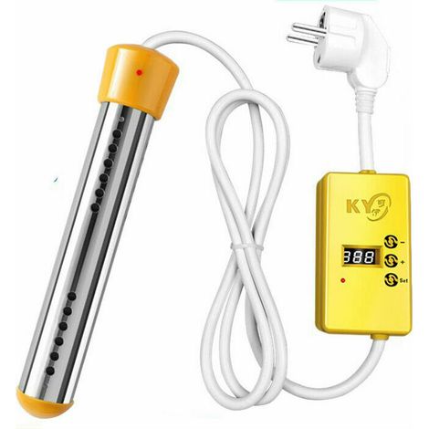 RHG Thermoplongeur de baignoire 2000W Thermoplongeur électrique Thermoplongeur de voyage Thermoplongeur en acier inoxydable Chauffe-eau électrique Piscine Thermoplongeur (Smart Timing, Jaune)