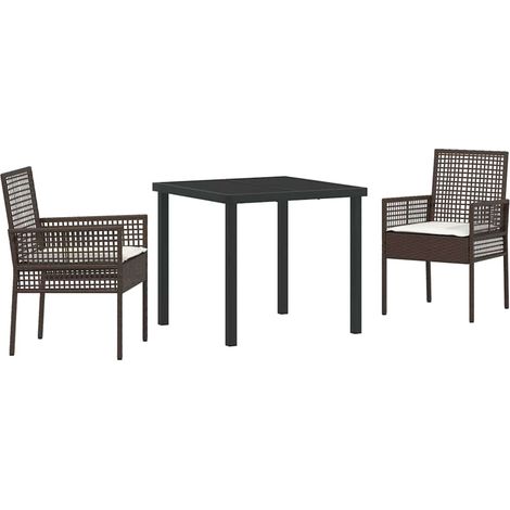 Maison Exclusive - Set da Pranzo per Giardino con cuscino 3 pcs Marrone polyrattan (1/5)