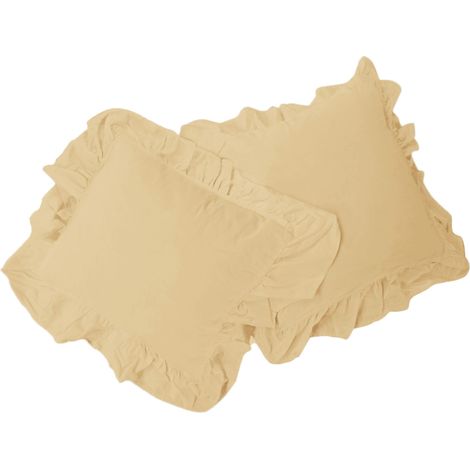 Federa 40x40, set di due federe con volant, color crema naturale