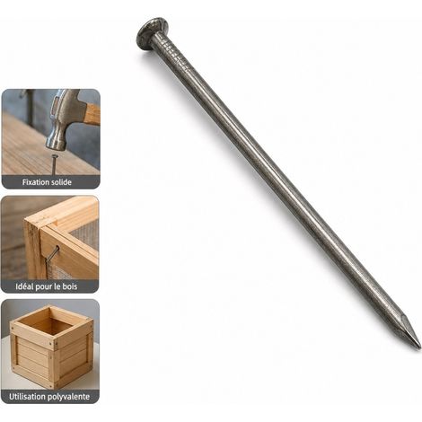 120 Clous de Bricolage 90 mm Tete Plate Acier - Clous Longs pour Bois, Mur et Charpente (1/5)