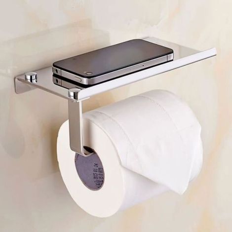 Porte Papier Toilette - Acier Inoxydable 304 - Avec Support Intégré Pour Smartphone - Salle De Bain - Argent - 1 Piece (1/4)