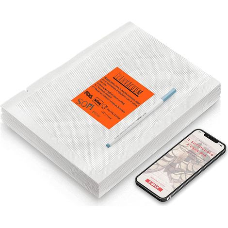 Sacs sous vide alimentaire - Dimensions 20 x 30 – 100 enveloppes gaufrées x sous vidéo, livre de recettes et marqueur indélébile – 30 m Total (1/5)
