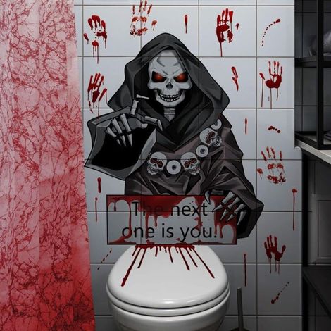 2 autocollants muraux d'Halloween, autocollants pour siège de toilette d'Halloween, amovibles (1/5)