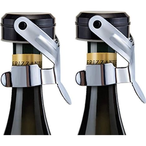 Bouchon de champagne, lot de 2 bouchons en acier inoxydable pour bouteilles de champagne - argent et noir (1/5)