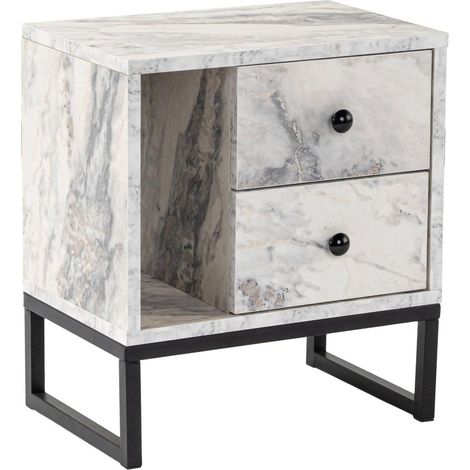 Chevet Predazzo, Commode Basse, Table de Nuit, Étagère de Chevet, 45x30 h50 cm, Marbre et Noir (1/5)