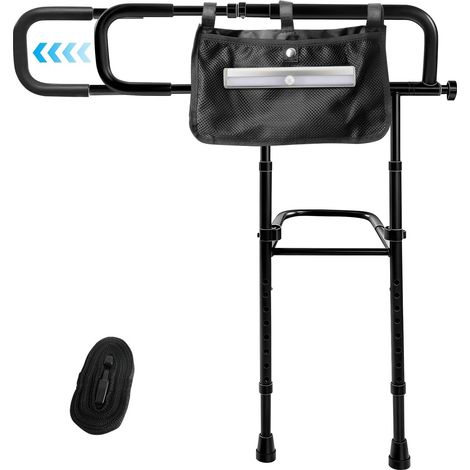 Barrière de lit pour personnes âgées et adultes, barrière de lit avec lumière à détecteur de mouvement et pochette de rangement, rail de lit réglable avec poignée étendue pour très grand lit (1/5)