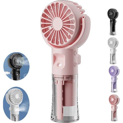 Ventilateur portable avec brumisateur – 4 vitesses – Rechargeable USB – Silencieux – Randonnée, vacances et jardin – Rose (1/5)