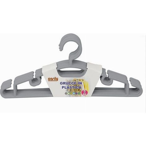 Cleafe - Set 5pz Grucce Stampelle Appendiabito In Plastica Vestiti Pantaloni Grigio 79320 - (1/2)