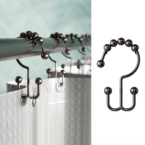 Lot de 12 Anneaux de Douche en métal à Double Glissement, Bronze huilé, résistants à la Rouille, avec Glissement Lisse pour Rideaux de Douche et doublures (1/5)
