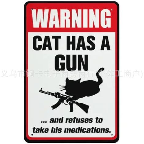 New Interesting American-style wall hanging with the fun "Cats and dogs have guns, but won't take medicine" logo - A - Large (3824cm)