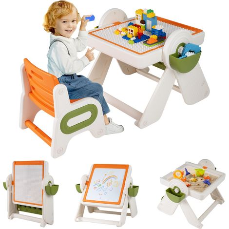 Set tavolo e sedie multifunzionali per bambini 82 x 67 x 58 cm ampio spazio di archiviazione cavalletto regolabile HDPE arancione 200018515