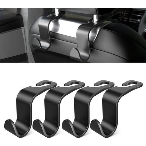 4er-Set Autositz-Rückenlehnenhaken – Auto-Innenausstattung – Schwarzer Kunststoff – Geeignet für Handtaschen, Einkaufstaschen, Kleidung