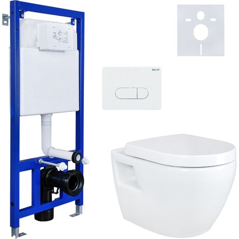 BELVIT WC-Komplettset weiß - Wand/Hänge WC Toilette mit Slim Soft-Close Deckel, Vorwandelement und Betätigungsplatte Wand/Hänge WC Toilette Softclose-Deckel Vorwandelement Betätigungsplatte (1/5)