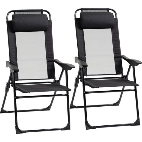 Conjunto de 2 sillas plegables, tumbona exterior resistente a la intemperie con respaldo regulable en 5 posiciones y estructura metálica, negro (1/5)