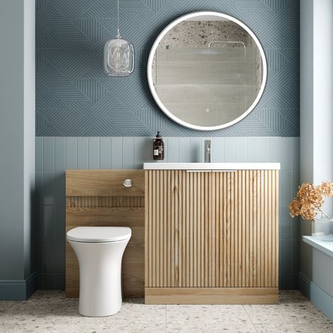 1300mm Fluted Bathroom Vanity Unit Set and Rennes Back-to-Wall Toilet Oak (1/4)