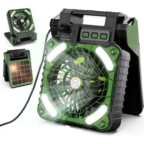 Portable Solar Camping Fan with LED Light, Timer, 4 Speeds, USB Table Fan, 10400mAh Rechargeable Battery, Cordless Quiet Fan for Office, Bedroom MUMU (1/4)