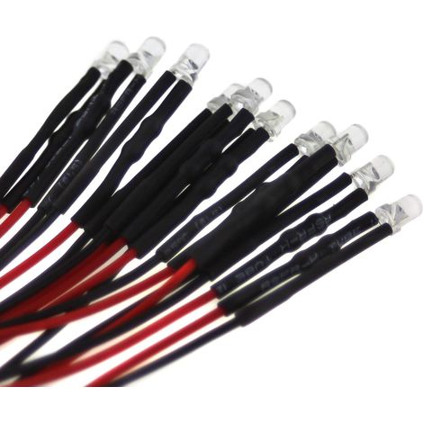 Packung mit 10 roten 3-mm-LEDs – 20 cm Kabel und integrierter Widerstand – für 5-V-Netzteil geeignet – ideal für Modellbau und (1/4)