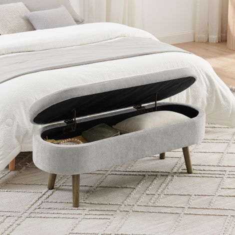 Panca contenitore pieghevole da 110 cm - Tessuto morbido e spesso - Panca multifunzionale per soggiorno e camera da letto - Ciniglia, struttura in legno massello, capacità di 20 litri, grigio chiaro